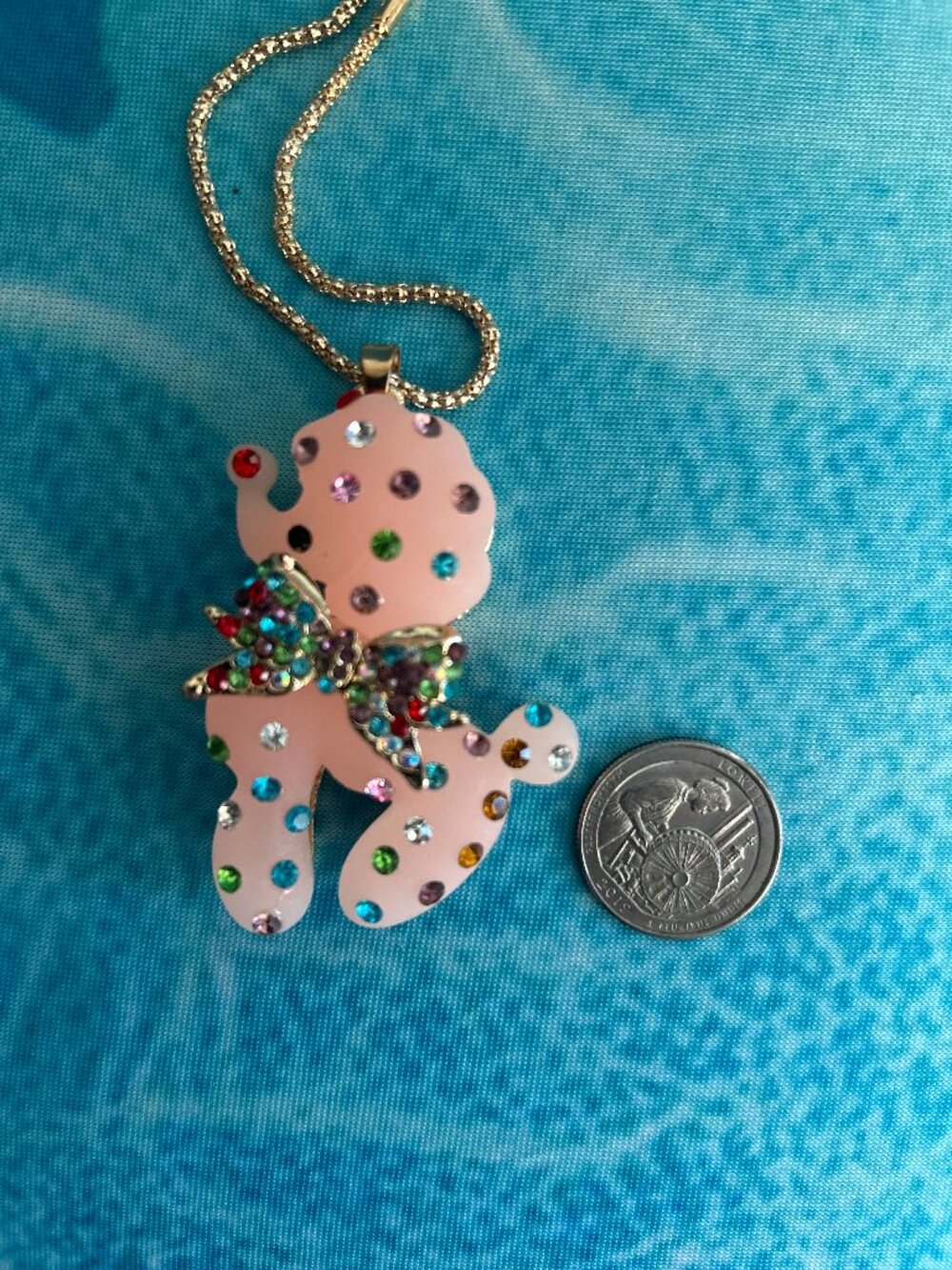 Pink Poodle Rhinestone Large Pendant Necklace - New   Dr FL1